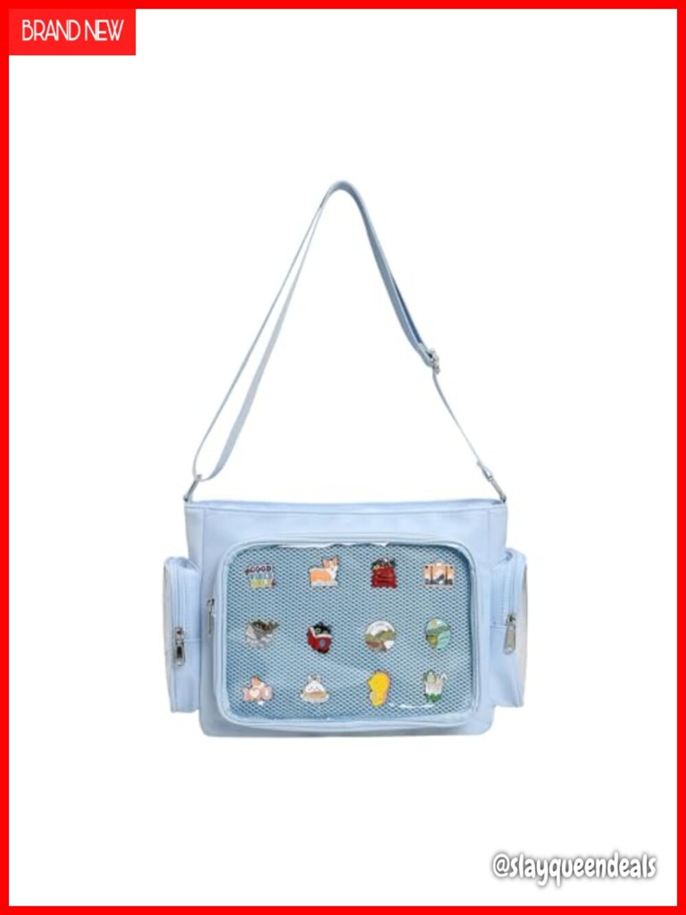 Canvas Ita Bag Crossbody Messenger with Anime Pins Display Insert